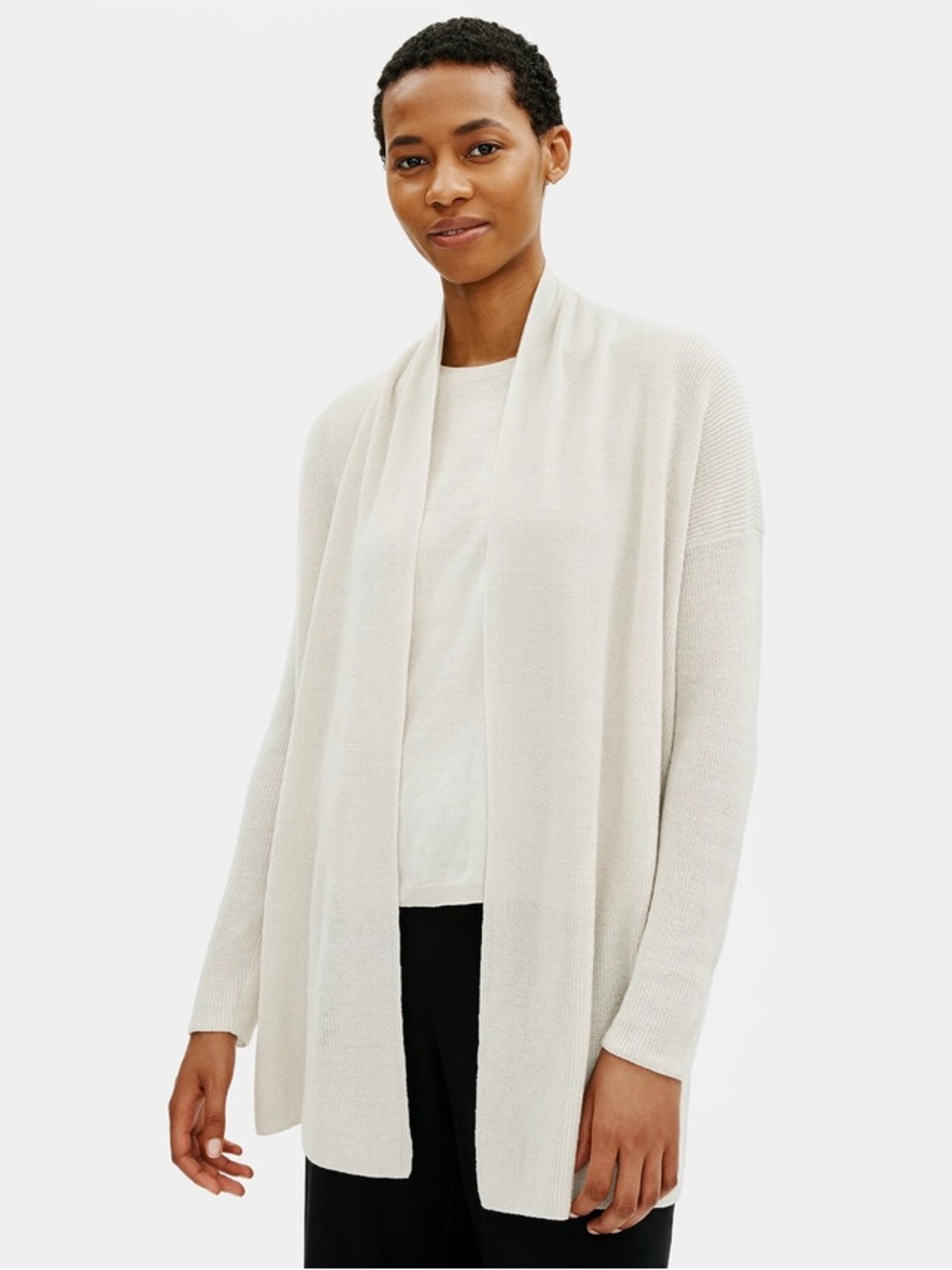 Eileen Fisher Organic Linen Cotton High Collar Cardigan PTP 27”
